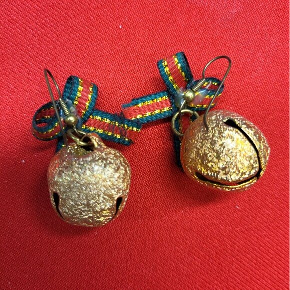 Christmas Dangling Earrings Golden Christmas Tree  Jingle Bell Set of 2 - Picture 12 of 14